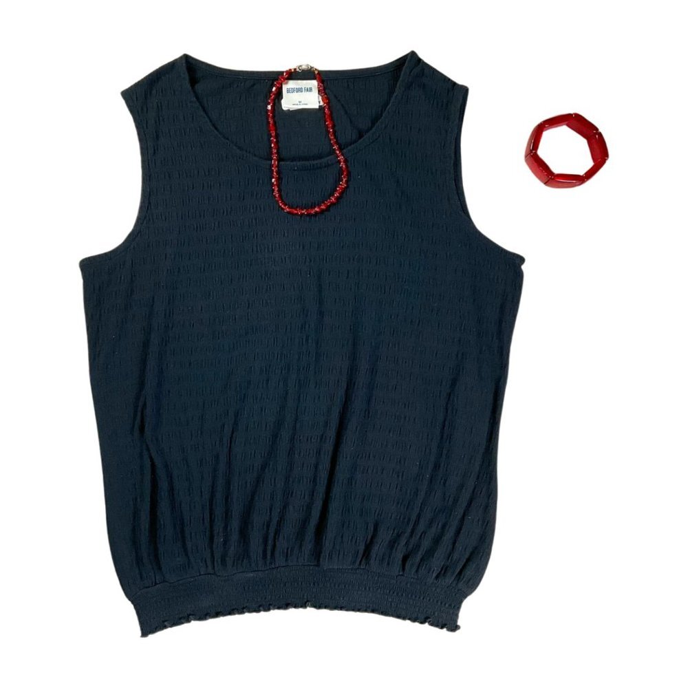 Bedford Fair Sleveless Elastic‎ Waist Black Tank Top Size M
